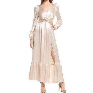 Rahi Womens Leila Luster Long Sleeve Midi Dress Small Champagne - NWT $189
